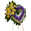 Medium purple pink heart, bouquet on the side with yellow rose, yellow spider, baby breath and lemon leaf around - Alejandros Flowers