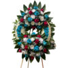 Large wreath with 2 teal blue and red rose bouquet, spider and baby breath