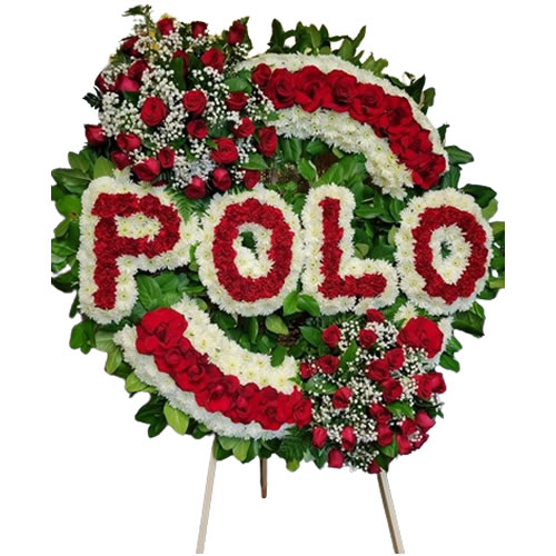 Jumbo wreath with 2 bouquets of Red Roses with POLO letter