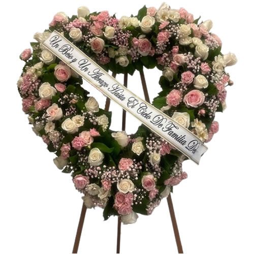 Large heart with mixed flowers and mixed white and pink colors